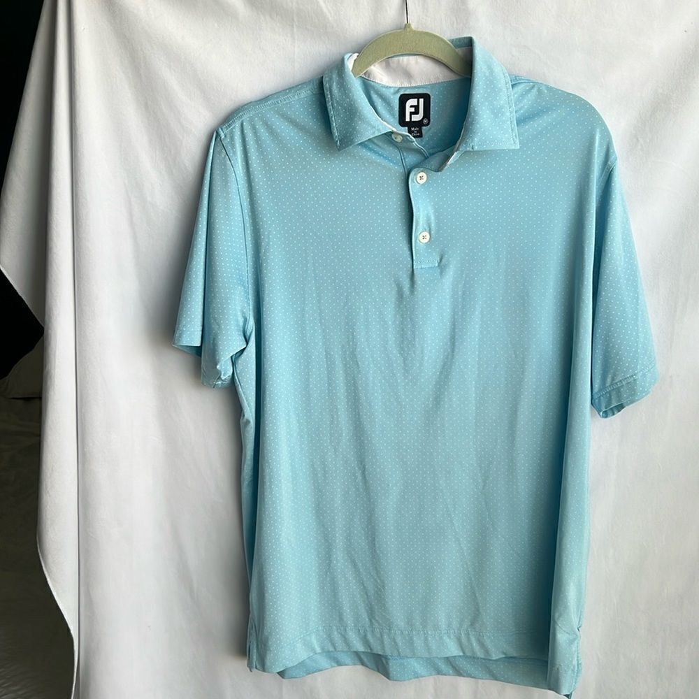 FootJoy men’s baby blue polka dot casual short sleeve golf polo shirt M